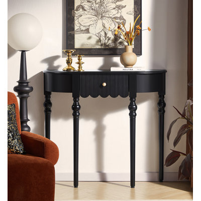 Vintage Half Round Console Table Turned Spindle Legs Scalloped Edge Storage Table For Foyer Living Room Decor