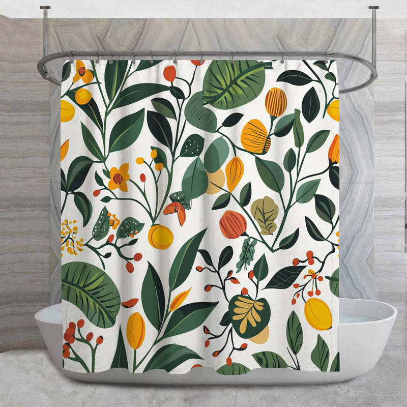 Rideau de douche Botanical Leaves - Décoration florale de salle de bain scandinave, H 73 po x l 70 po