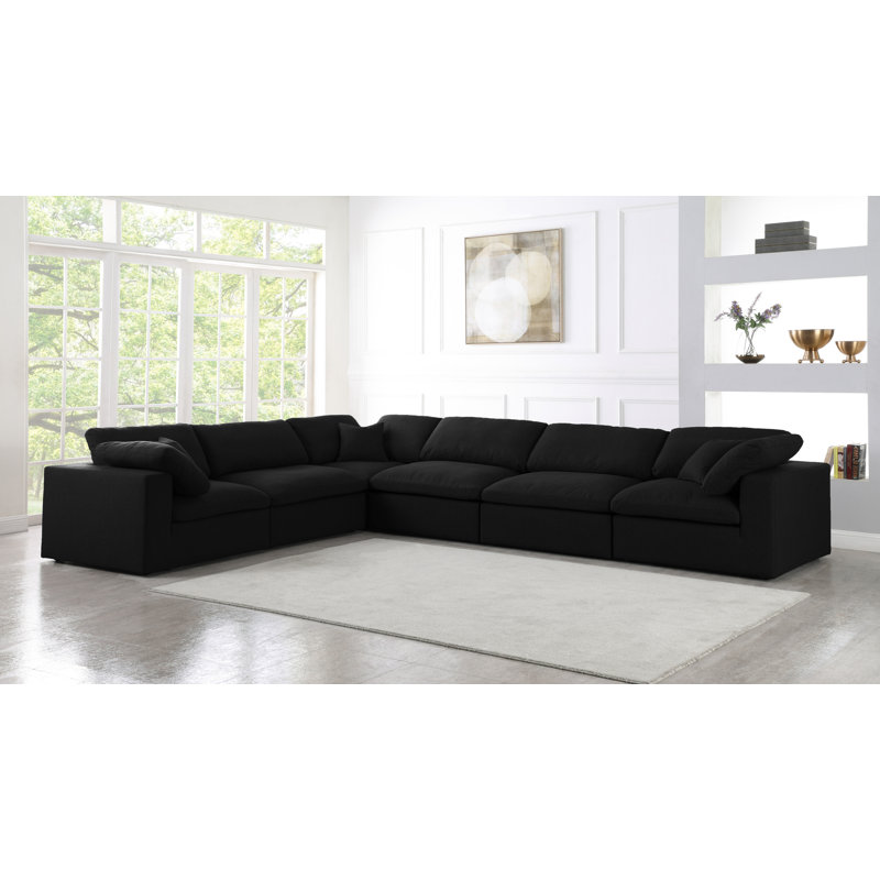 Canapé modulaire Burrows, Tissu texturé en lin noir