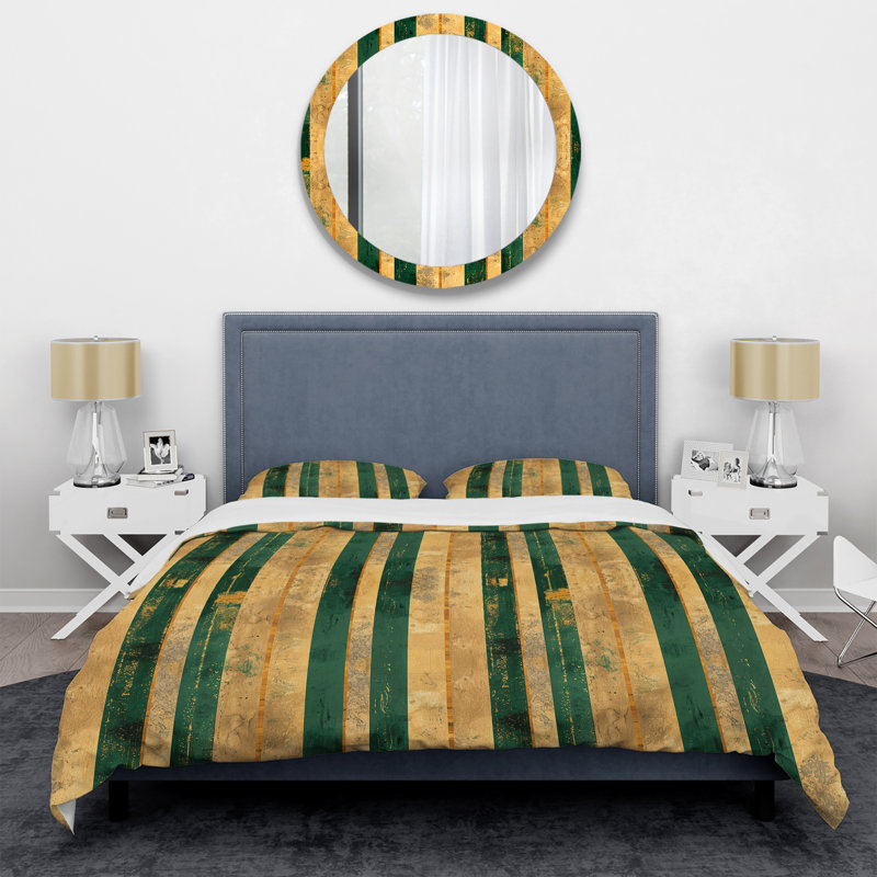 Ensemble de housse de couette à rayures dorées et vertes II, Housse de couette très grand + 2 très grandes ta