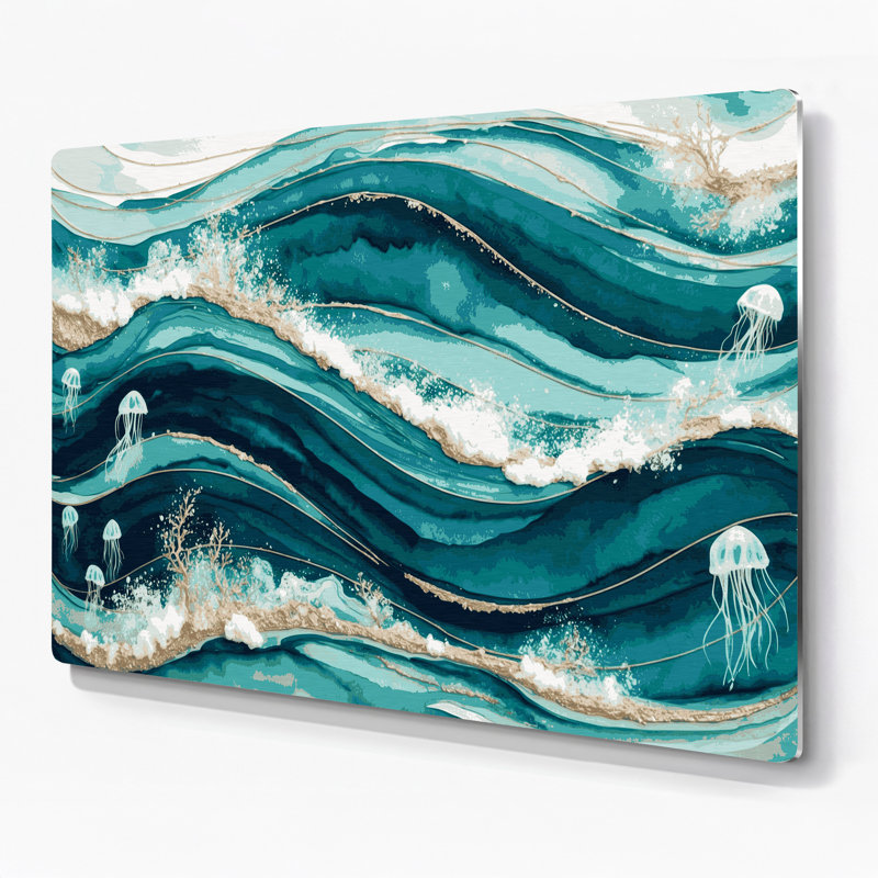 Art nautique vert sarcelle nautique, H 20 po x l 24 po