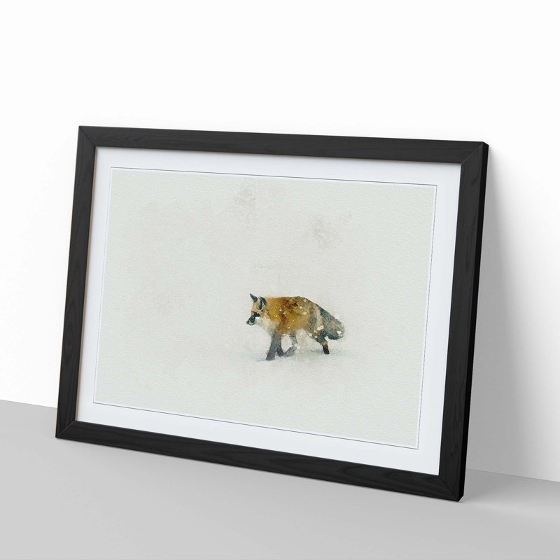 A Red Fox Alone in the Winter in Abstract - Picture Frame Graphic Art Print, 27cm H x 36cm W x 2cm D, Black Framed