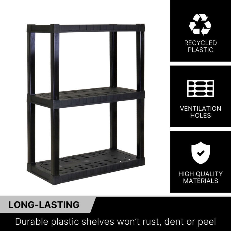 Natalyah 3-Tier Heavy Duty Storage Shelving Unit for Garage, Pantry & Utility Room, 30" W x 14" D x 39" H, Black