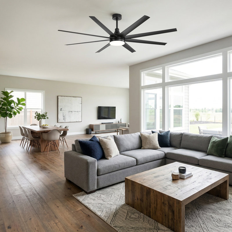 Jamii-Leigh Modern Ceiling Fan with LED Light and Remote, Black, 72", Black