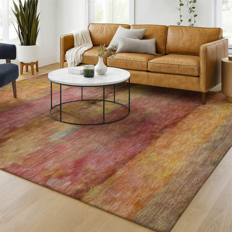 Premium Machine Washable Mayfield AMF2311 Stripes Rug, Orange, 9' x 12'