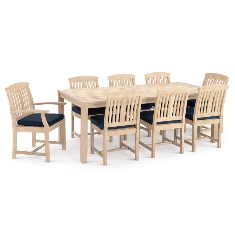 Ensemble de salle à manger rectangulaire en acacia 8 personnes avec housses de coussin Sunbrella Paulet