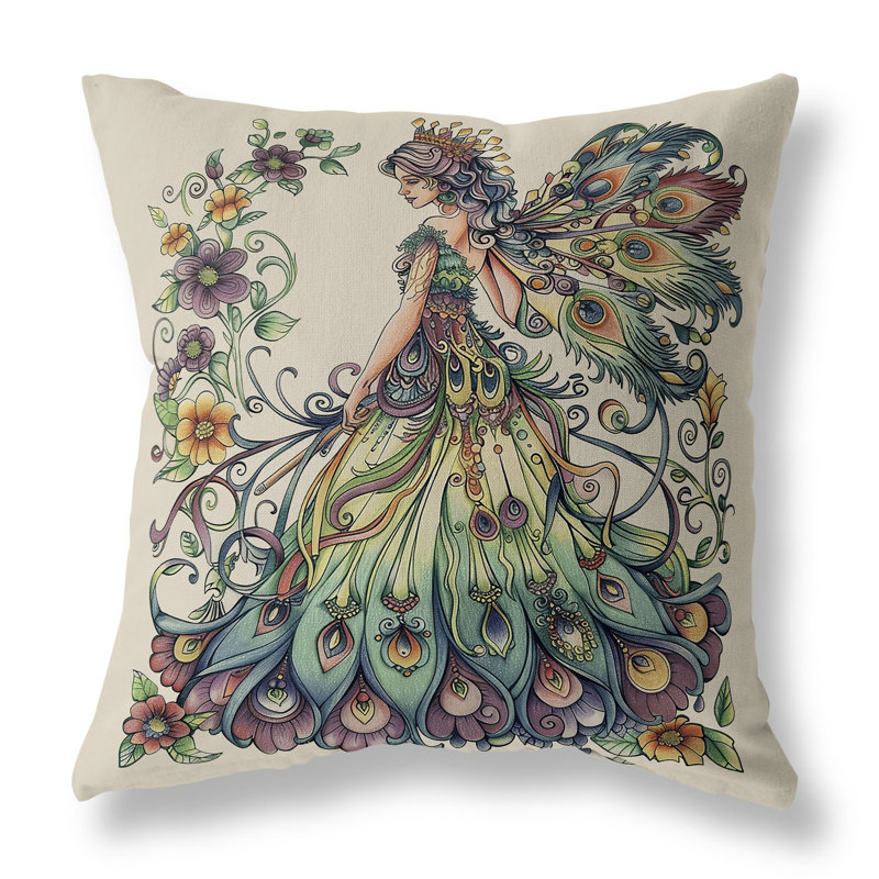 Coussin Floral, H 18 po x l 18 po, Vert / Orange