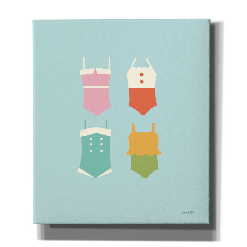«Summer Bathing Suits Blue» par Ann Kelle Designs, art mural sur toile, H 30 po x l 26 po x P 1,5 po