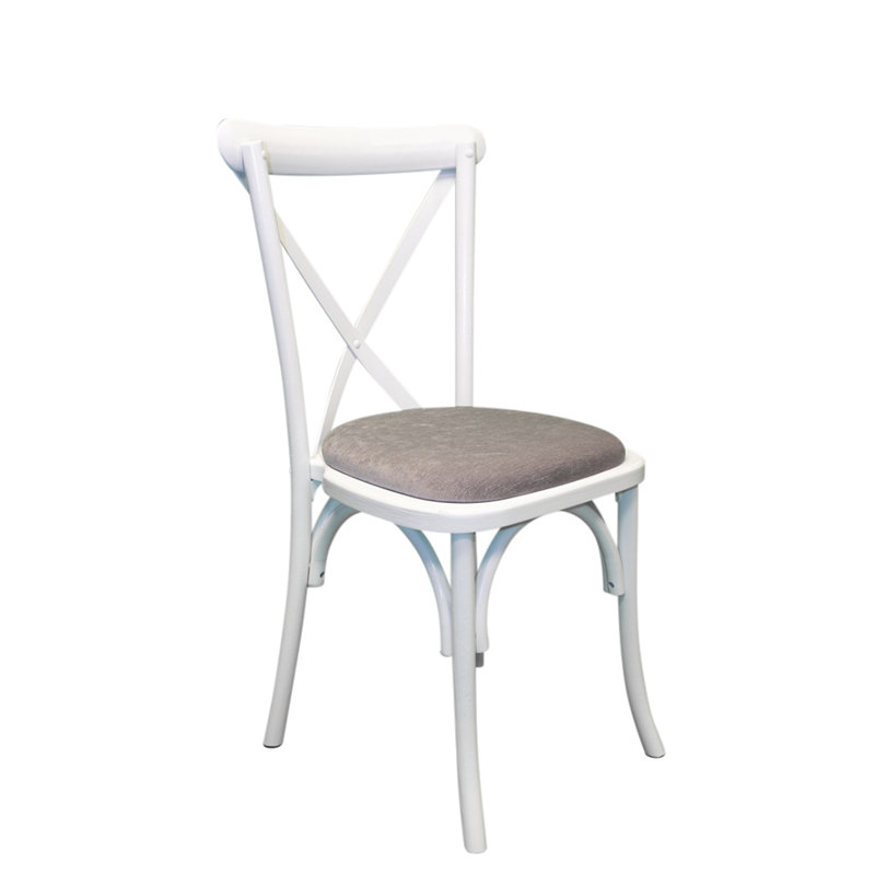 Aviles 43cm H Polyester Blend Upholstered Cross Back Stacking Side Chair, White, Grey