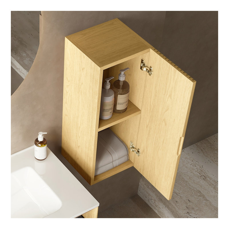 BOI Wall-Mounted Floating Striped Bathroom Vanity Side Cabinet with a Door and a Shelf, (Suitable for BRON Bathroom Vanity), Corolla Oak Woodgrain