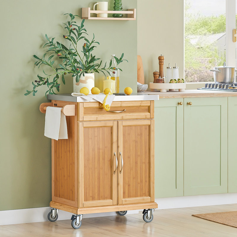 Kansas Kitchen Cart, Brown, Stainless steel