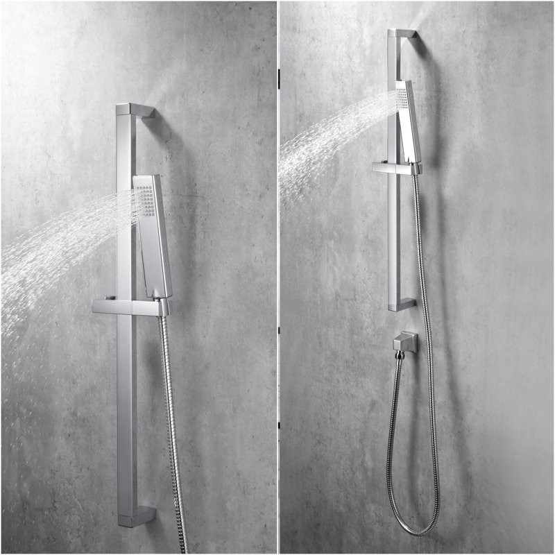 Rift Collection 27" Slide Bar Handheld Shower Head Set with 60" Flexible Hose - Chrome Polished, Chrome Polished