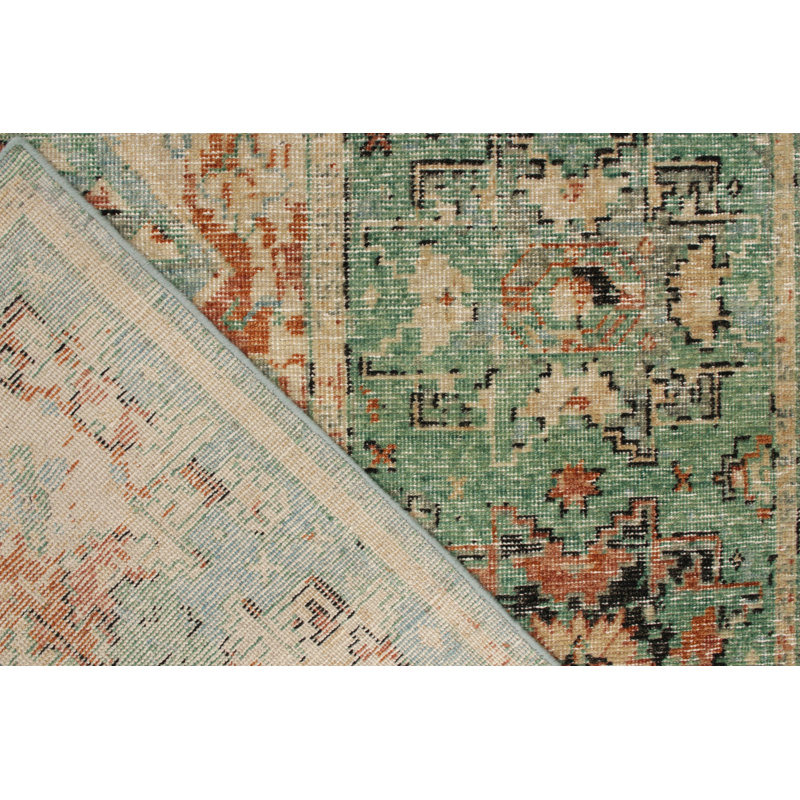 Distressed Homage Hand Knotted Wool Geometric Area Rug, Runner 3' x 12'