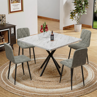 Neevin Mid Century Modern Square Dining Table for 4-6 People | Space-Saving Multi-Functional Table for Kitchen, Dining & Office