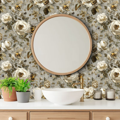 Peel and Stick Wallpaper Contact Paper Soft Honey Gold Floral Bee Self Adhesive and Removable 24in x 118in(60x300cm)