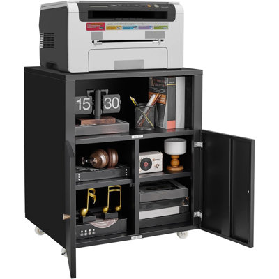 Mobile Printer Stand with Storage, 2-Door Metal File Cabinet on Casters for Home Office by Ebern Designs