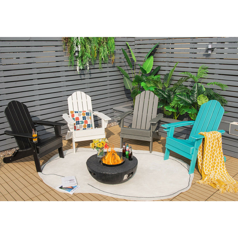 Delane Foldable Outdoor Adirondack Chair, Black
