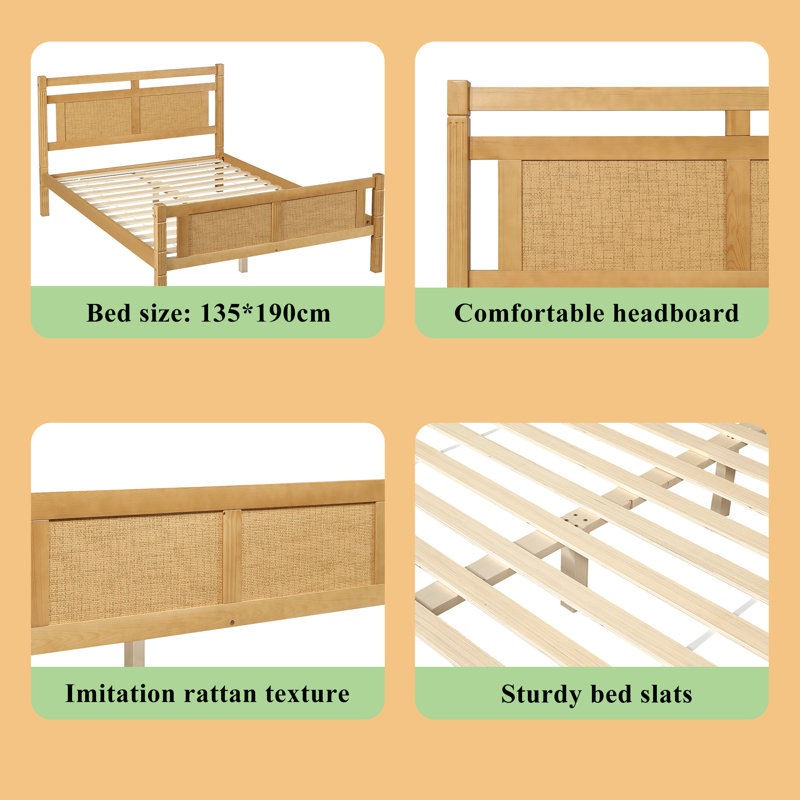 MDF Wooden Bed With Rattan Paper, Double (4'6)