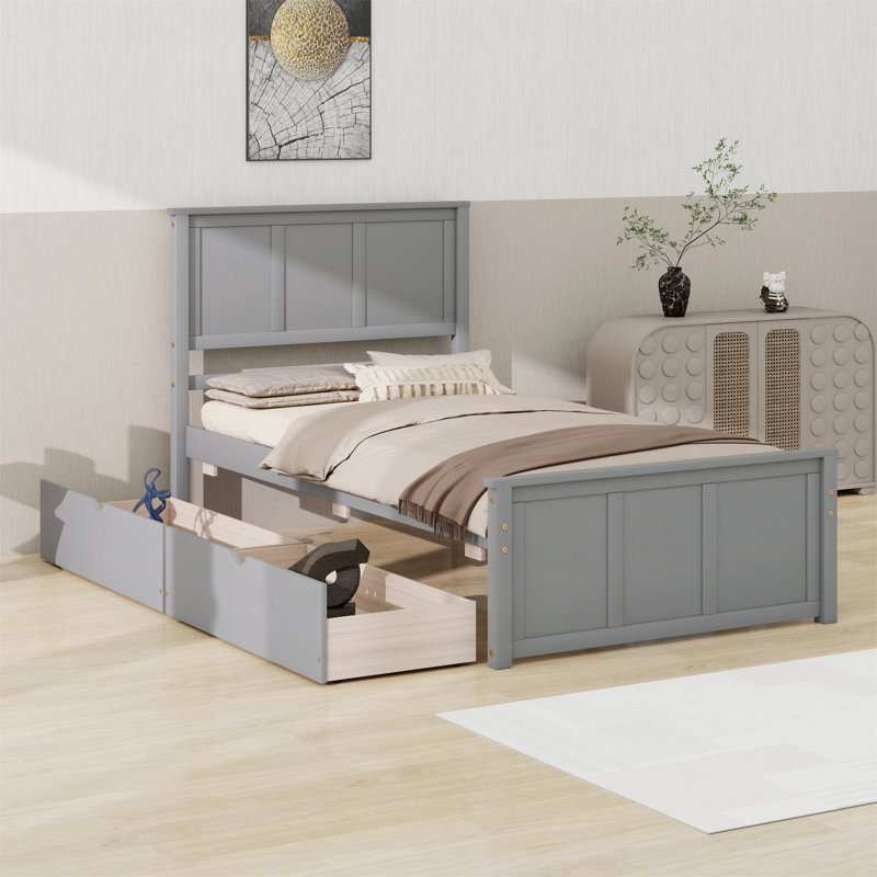 Lit plateforme avec rangement à 2 tiroirs, Gris