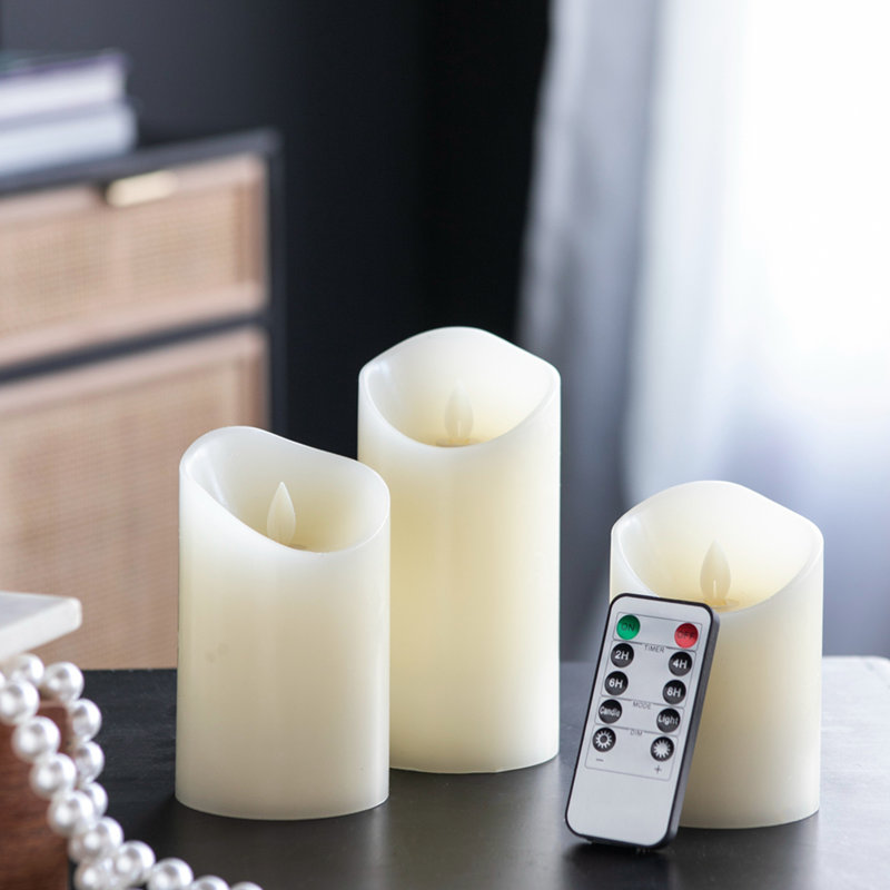 Ensemble de 3 bougies DEL ivoire vacillantes avec minuterie à distance