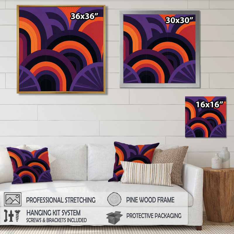 Vagues abstraites rétro - art mural abstrait, Toile avec cadre flottant brun, H 30 po x l 30 po x P 1 po