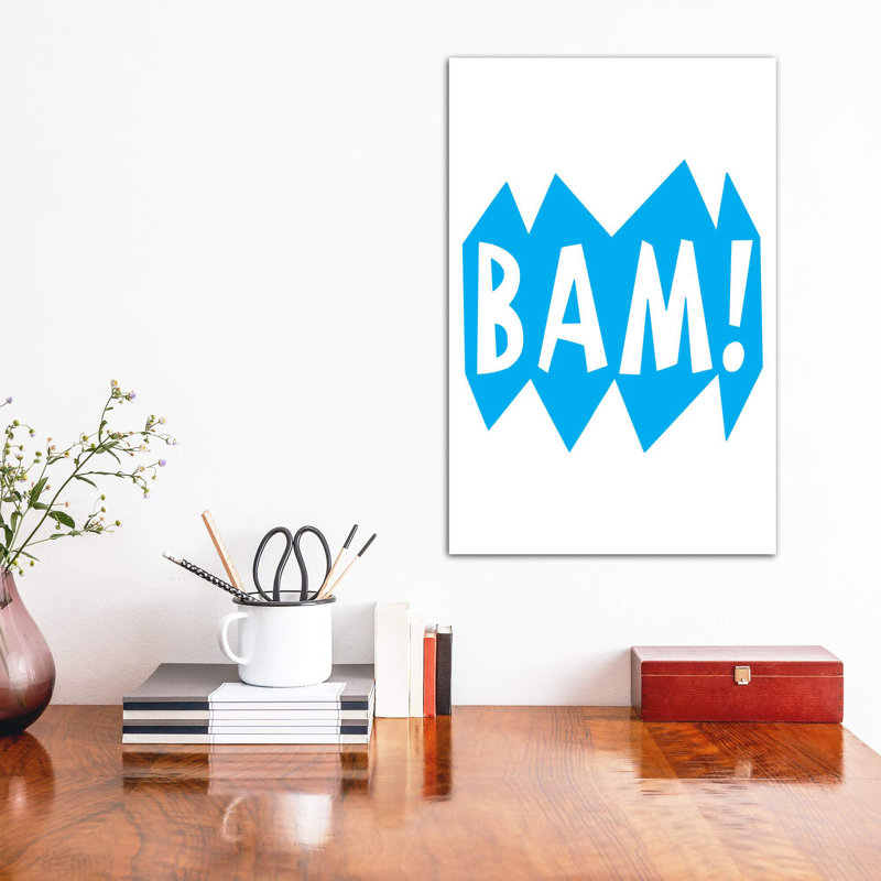 BAM! Bleu - reproduction d'art textuel, H 18 po x l 12 po x 1,5 po, Toile tendue, Aucun mat