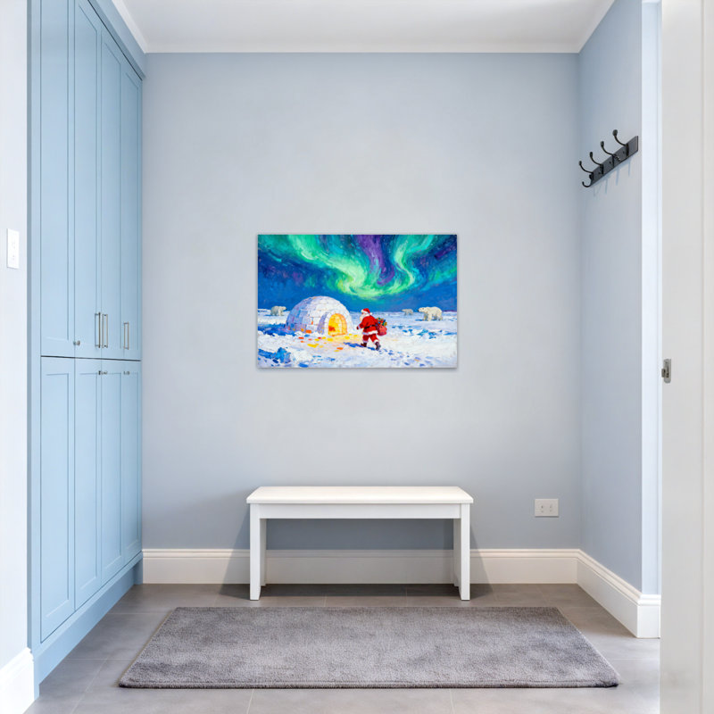Noël, père Noël, igloo, aurore, ours polaires, paysage de neige, ciel nocturne, H 20 po x l 30 po