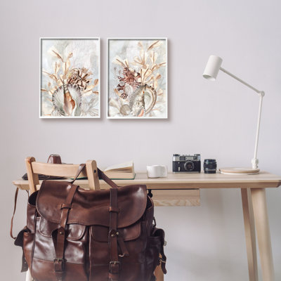 Grey & Beige Sea Life Framed On Wood 2 Pieces Print -  Stupell Industries, a2-620_wfr_2pc_11x14