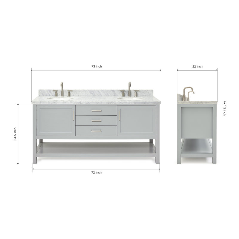 Bayhill 73'' W Double Vanity, White, Oval