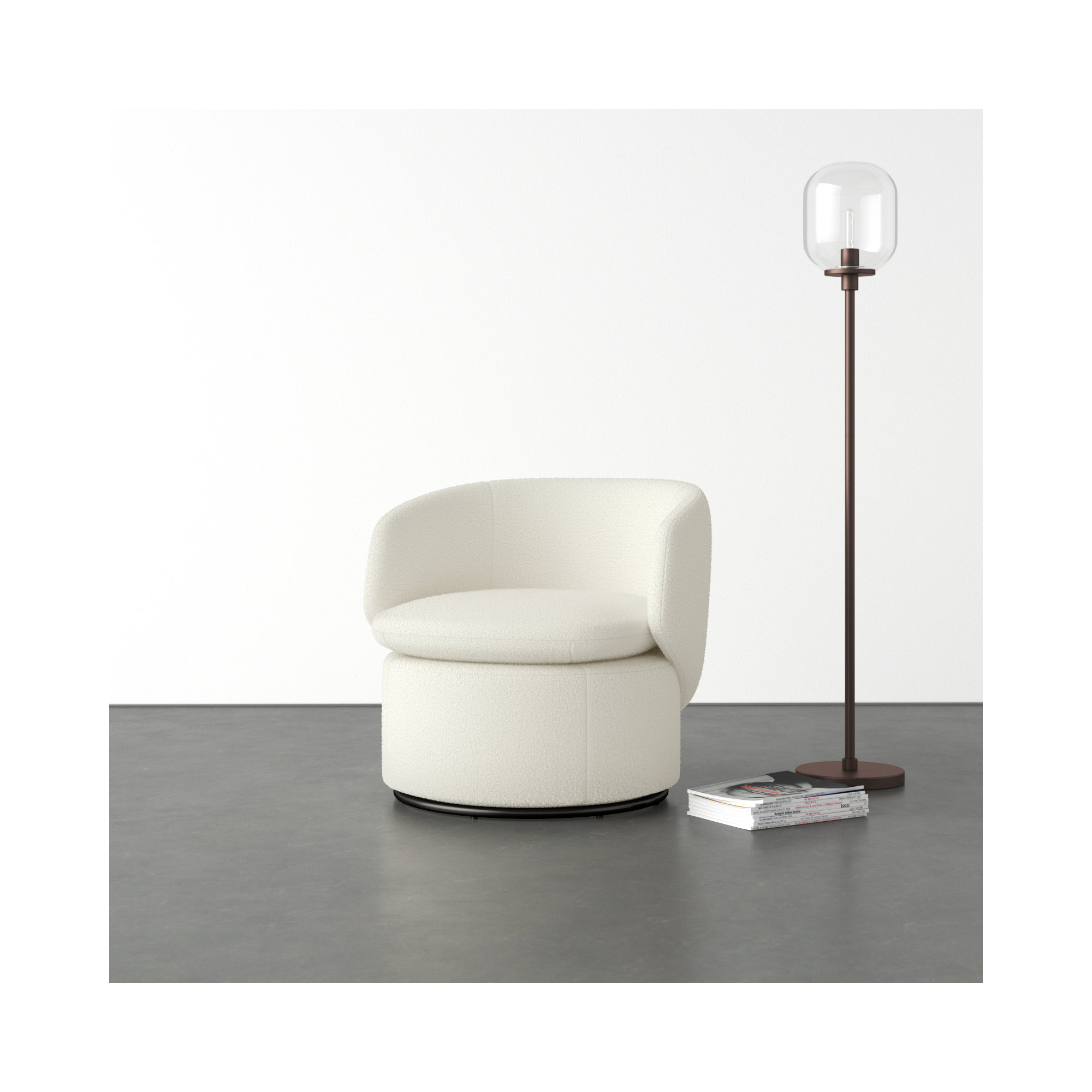 Janice Upholstered Swivel Barrel Chair, Ivory