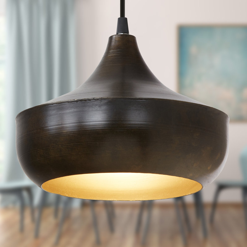 Luminaire suspendu en forme de dôme ultramoderne à 1 lumière de 9,75 po Jiayue, Bronze/Doré