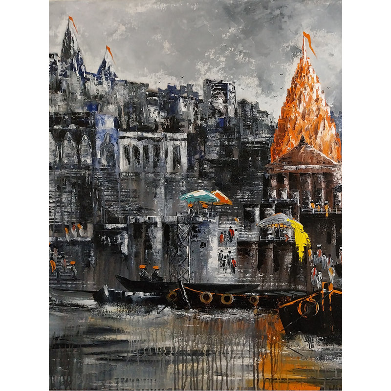 Ghat spirituel de Banaras | Technique mixte sur toile | Par Abhi Biswas