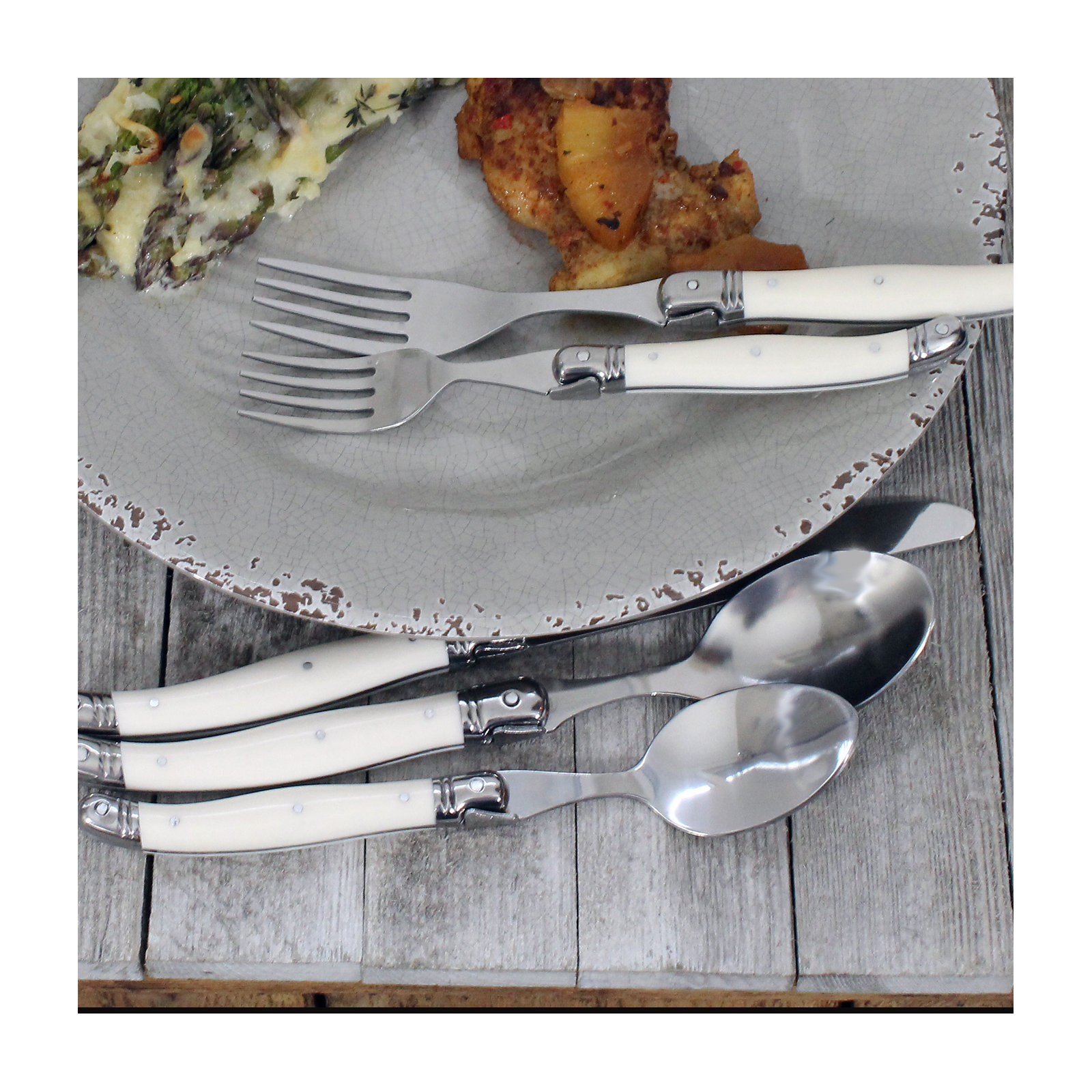 Hixon Stainless Steel Flatware - Set of 20, Ivory