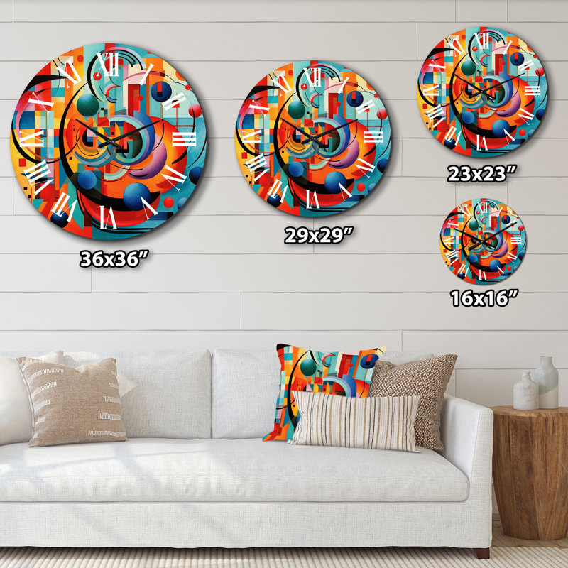 Horloge murale orange en métal à géométrie bleue, Moyenne