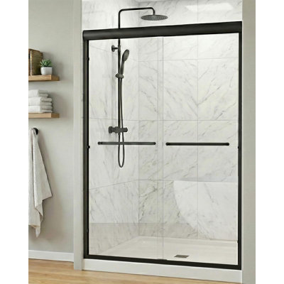 44-48" W X 72" H Double Sliding Door Aluminum Frame Shower Door Matte Black