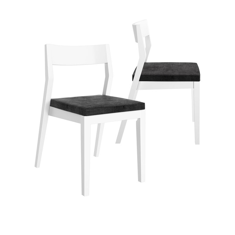 Modern Solid Wood Dining Chair with Upholstered Cushion (2 Pack), White, Onyx