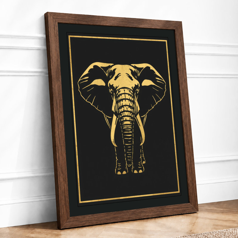 Golden Elephant Face Art Deco - Framed Print, Walnut, A1 - 84.1 x 59.4 cm