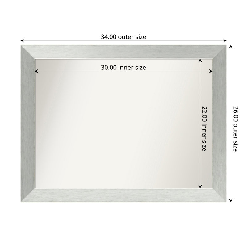 Miroir de salle de bain mural en argent brossé sans cadre, Rectangle, 26 po x 34 po