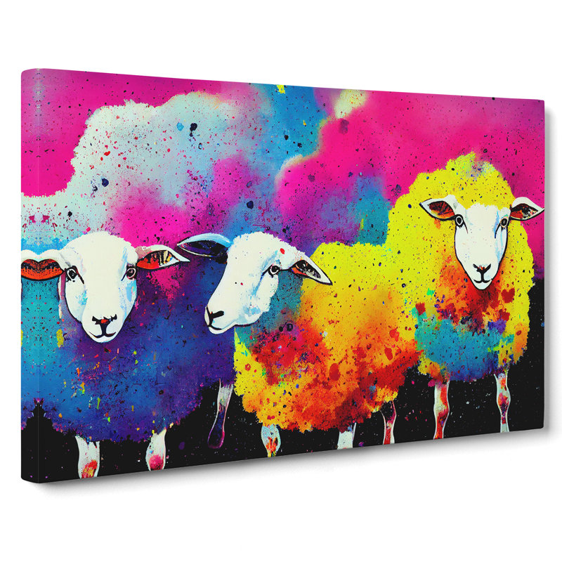 Colourful Sheep Abstract - Wrapped Canvas, 40cm H x 60cm W x 3cm D