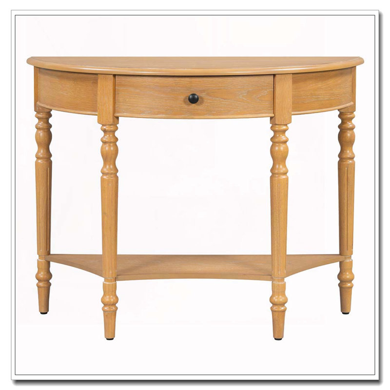 Half Moon Console Table with Drawer & Shelf, Natural
