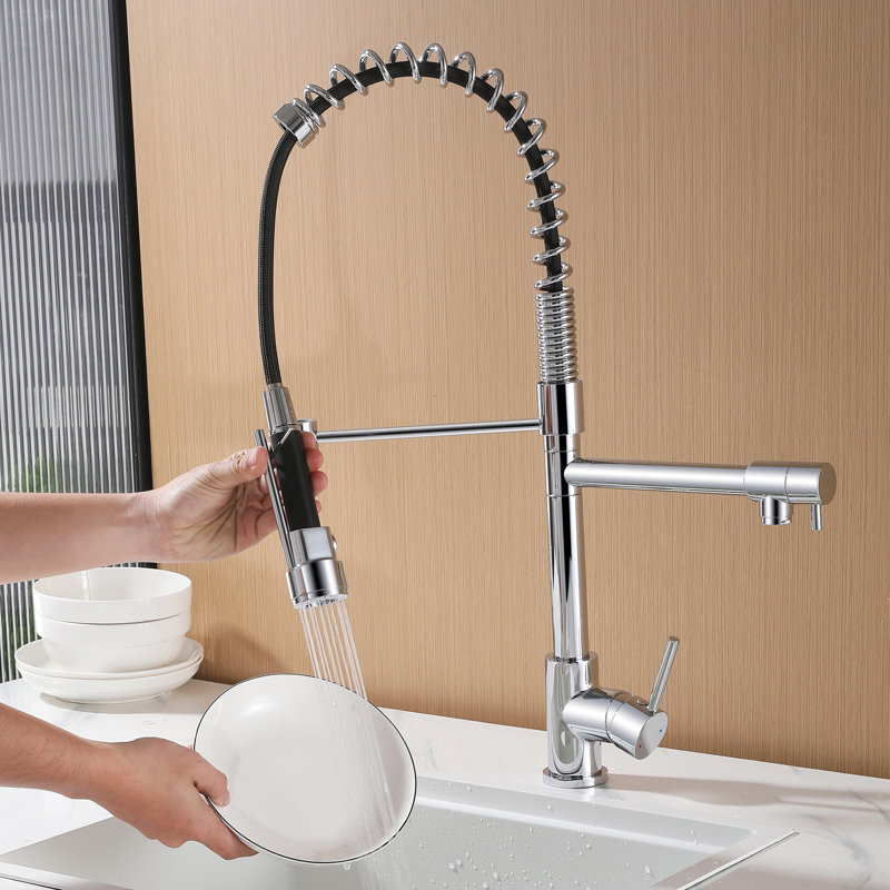 24.8" Modern 2-Function Single Handle Pull Down Kitchen Faucet With Pot Filler, Chrome
