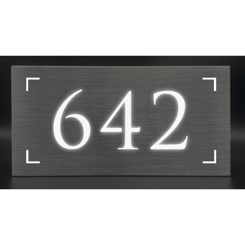 Panneau d'adresse en aluminium illuminé, Argent brossé, Oui
