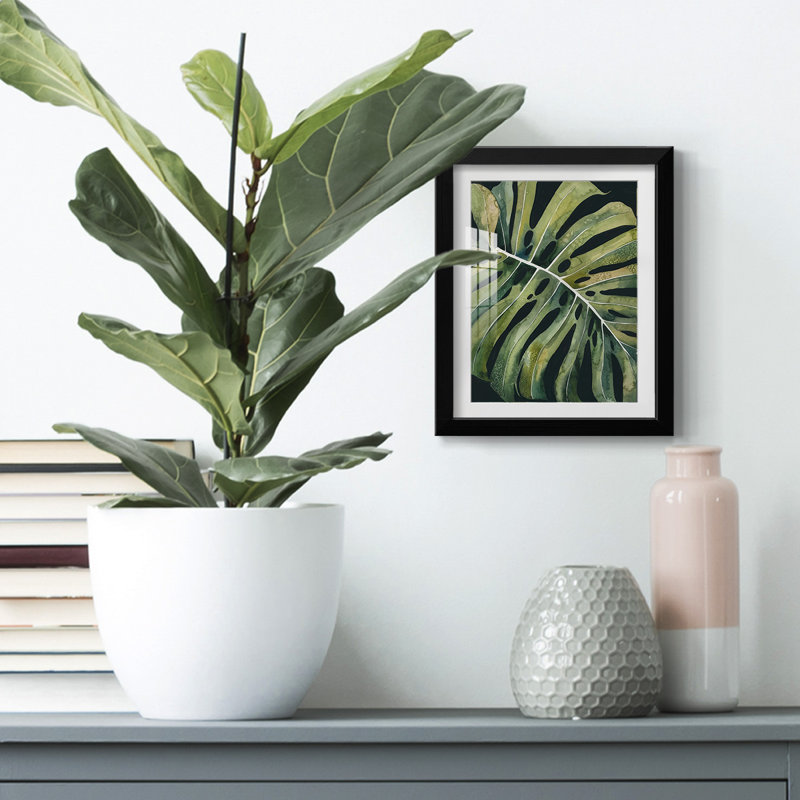 Nosturnal Monstera I, Blanc, Papier avec cadre noir