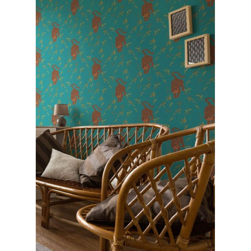 Stalking Tiger - Wallpaper, Jewel, Faux Grasscloth, Non-Pasted