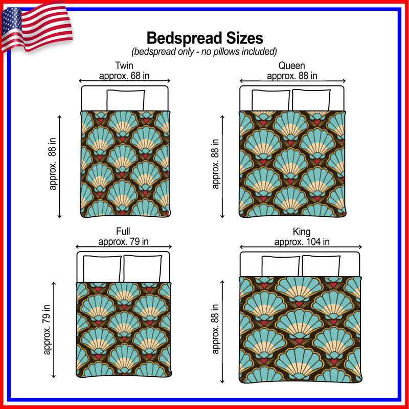 Scallop Shells Hearts Quilted Bedspread All Sizes, Full / Double