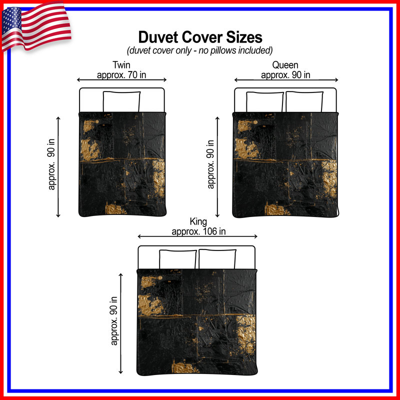 Black Gold Textured Abstract Duvet Covers, Queen