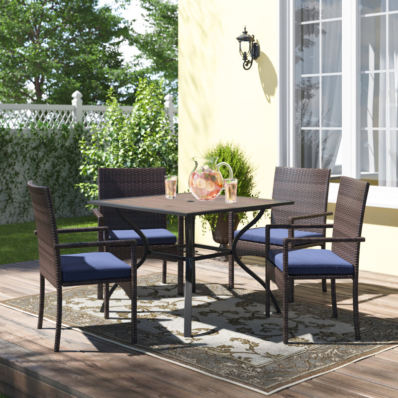 4 - Person Patio Dining Set Square Table with Cushions Included, No, None