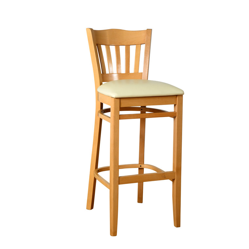 Riggio Upholstered Faux Leather Counter Stool with Solid Wood Frame, Walnut, Cream, Bar Stool (30" Seat Height)