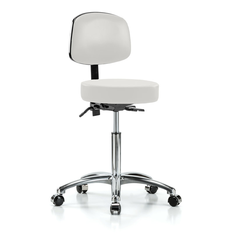 Tabouret d’examen avec dossier PERCH Chrome | Hauteur moyenne du banc: 22 à 29,75 po, Vinyl blanc Adobe