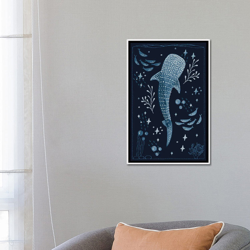 «Ocean Garden Whale Shark», reproduction d'art sur toile encadrée, Reproduction encadrée sans passe-partout, Blanc
